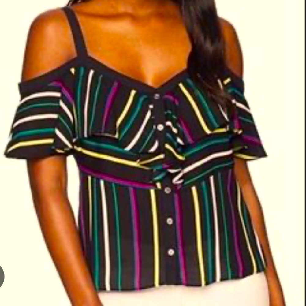 Vince Camuto Colorful Paradise Striped Off-The-Shoulder Blouse Women's Large